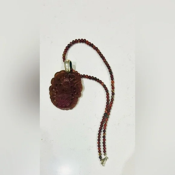 Carved Chinese Jade Pendant Necklace | Sterling Silver | Prosperity Symbol - Picture 4 of 14